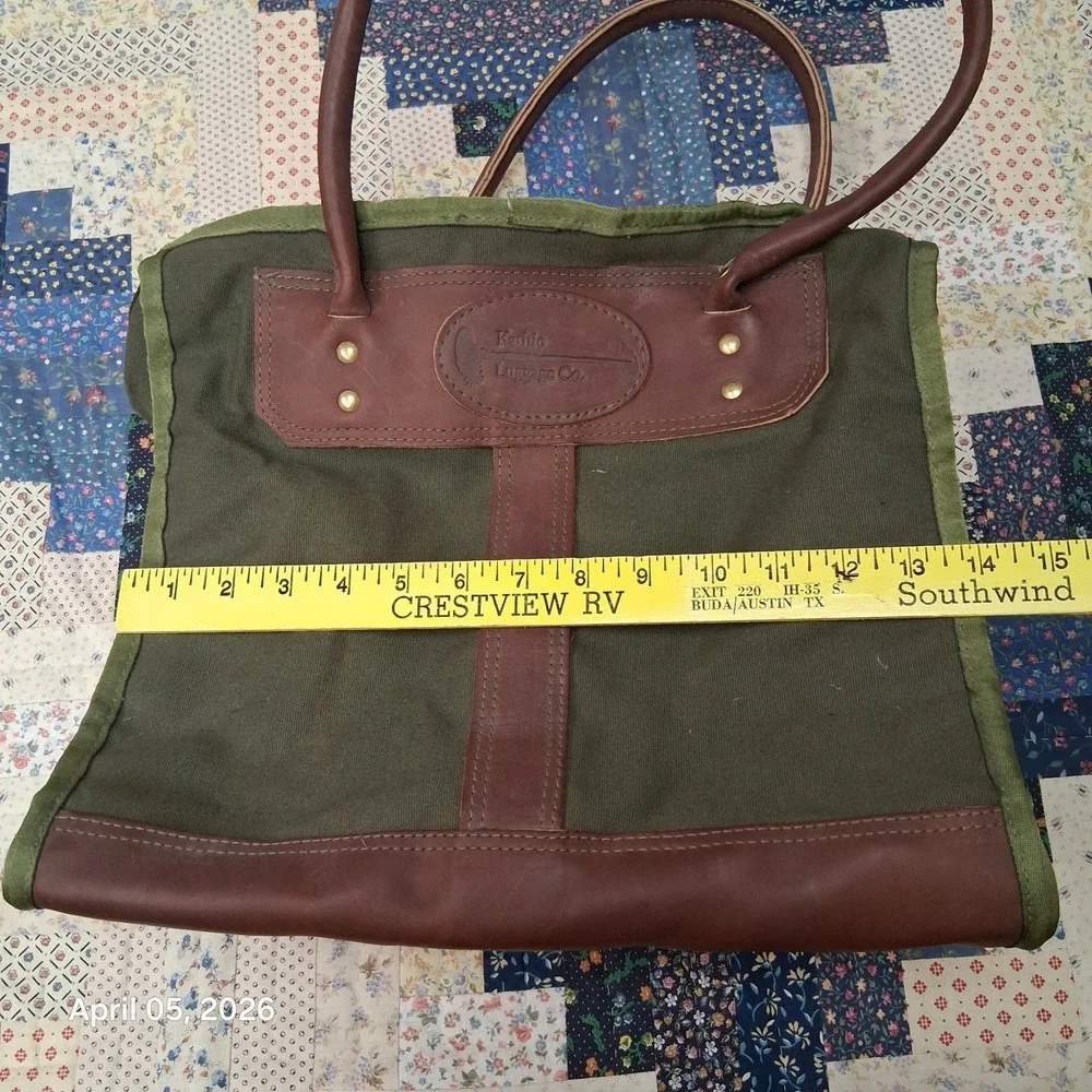 Kathio Luggage Co Canvas and Leather Green Tote Bag Commuter Field Bag 80s 90s